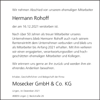 Traueranzeige von Hermann Rohoff von Neue Osnabrücker Zeitung GmbH & Co. KG