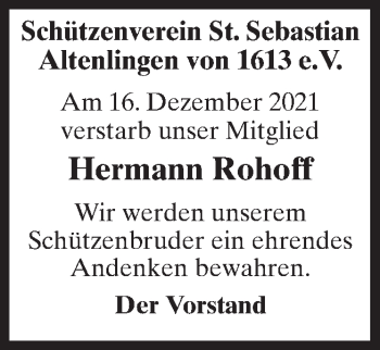 Traueranzeige von Hermann Rohoff von Neue Osnabrücker Zeitung GmbH & Co. KG
