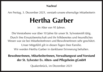 Traueranzeige von Hertha Garber von Neue Osnabrücker Zeitung GmbH & Co. KG