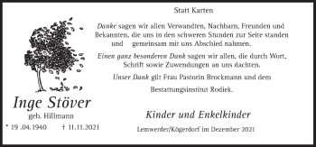 Traueranzeige von Inge Stöver von Neue Osnabrücker Zeitung GmbH & Co. KG