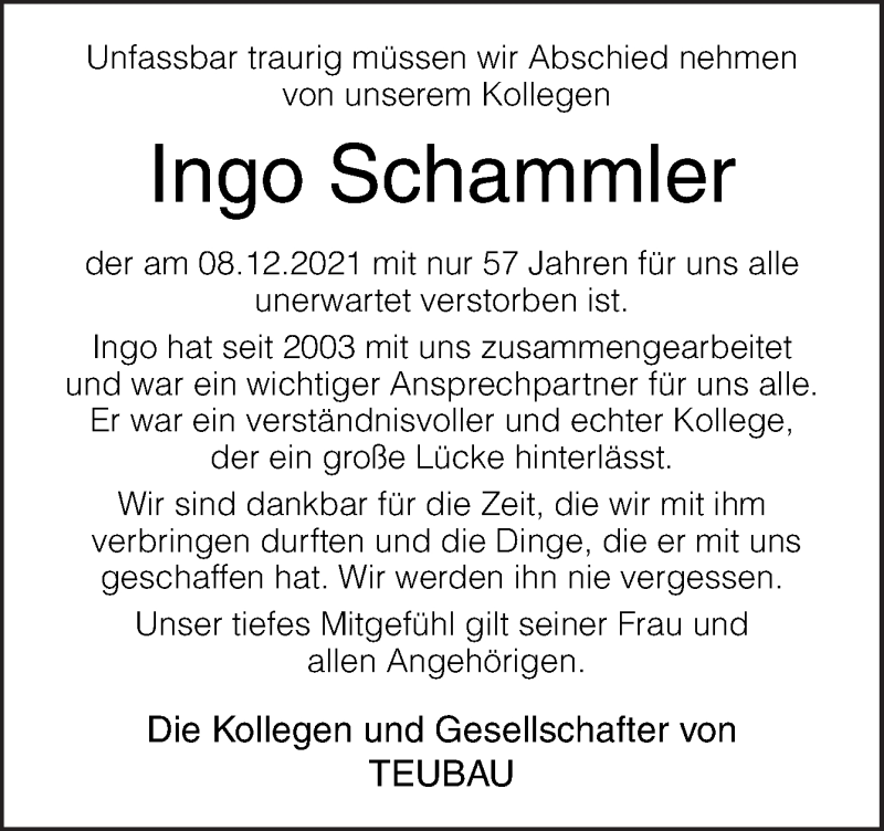 Traueranzeige für Ingo Schammler vom 18.12.2021 aus Neue Osnabrücker Zeitung GmbH & Co. KG