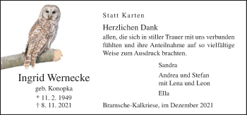 Traueranzeige von Ingrid Wernecke von Neue Osnabrücker Zeitung GmbH & Co. KG