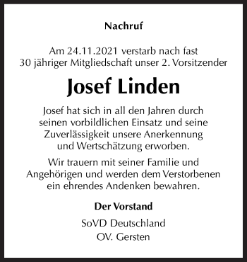 Traueranzeige von Josef Linden von Neue Osnabrücker Zeitung GmbH & Co. KG