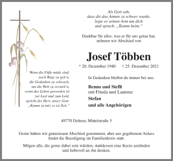 Traueranzeige von Josef Többen von Neue Osnabrücker Zeitung GmbH & Co. KG