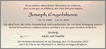 Traueranzeige von Joseph Engelshove von Neue Osnabrücker Zeitung GmbH & Co. KG