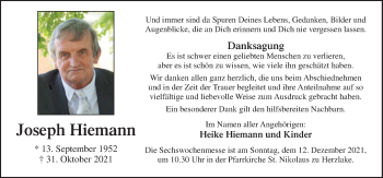 Traueranzeige von Joseph Hiemann von Neue Osnabrücker Zeitung GmbH & Co. KG