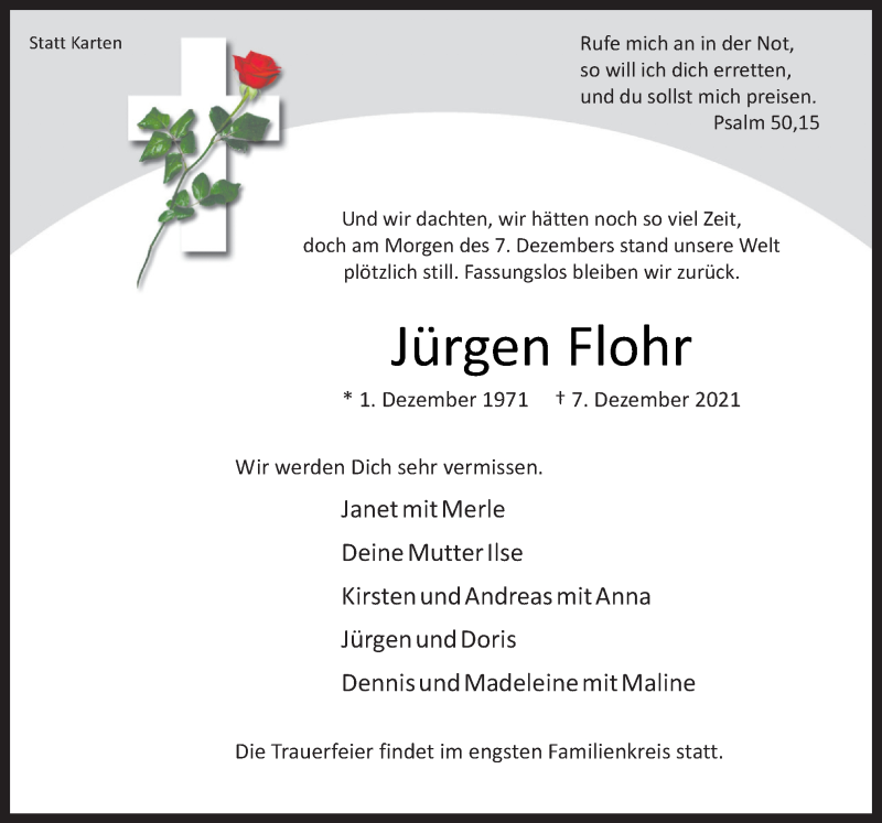  Traueranzeige für Jürgen Flohr vom 15.12.2021 aus Neue Osnabrücker Zeitung GmbH & Co. KG
