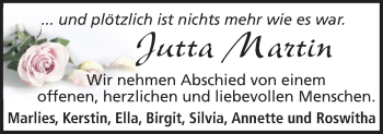 Traueranzeige von Jutta Martin von Neue Osnabrücker Zeitung GmbH & Co. KG