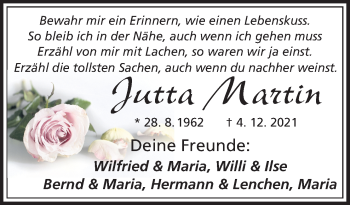 Traueranzeige von Jutta Martin von Neue Osnabrücker Zeitung GmbH & Co. KG