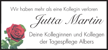 Traueranzeige von Jutta Martin von Neue Osnabrücker Zeitung GmbH & Co. KG