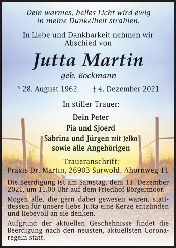 Traueranzeige von Jutta Martin von Neue Osnabrücker Zeitung GmbH & Co. KG