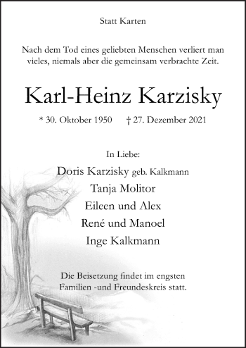 Traueranzeige von Karl-Heinz Karzisky von Neue Osnabrücker Zeitung GmbH & Co. KG