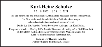 Traueranzeige von Karl-Heinz Schulze von Neue Osnabrücker Zeitung GmbH & Co. KG