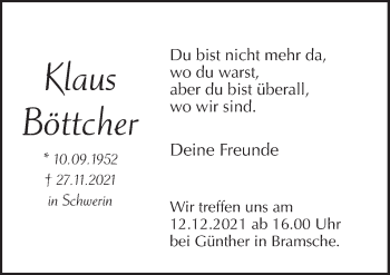 Traueranzeige von Klaus Böttcher von Neue Osnabrücker Zeitung GmbH & Co. KG