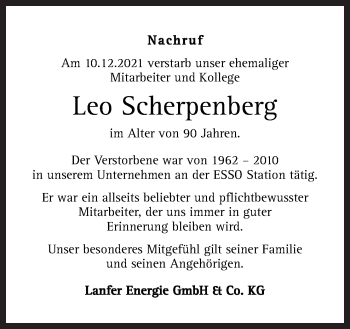 Traueranzeige von Leo Scherpenberg von Neue Osnabrücker Zeitung GmbH & Co. KG