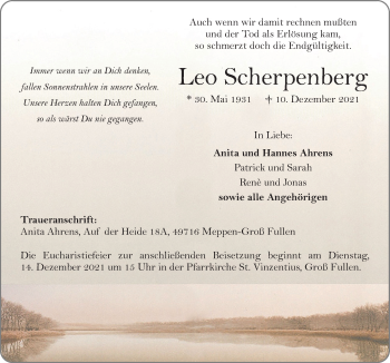 Traueranzeige von Leo Scherpenberg von Neue Osnabrücker Zeitung GmbH & Co. KG