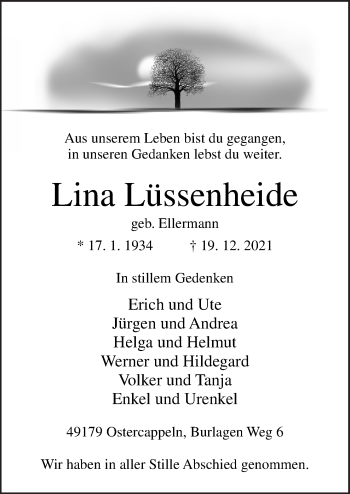 Traueranzeige von Lina Lüssenheide von Neue Osnabrücker Zeitung GmbH & Co. KG