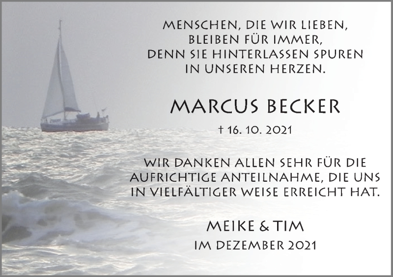  Traueranzeige für Marcus Becker vom 18.12.2021 aus Neue Osnabrücker Zeitung GmbH & Co. KG