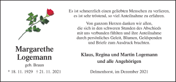 Traueranzeige von Margarethe Logemann von Neue Osnabrücker Zeitung GmbH & Co. KG