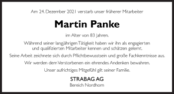 Traueranzeige von Martin Panke von Neue Osnabrücker Zeitung GmbH & Co. KG
