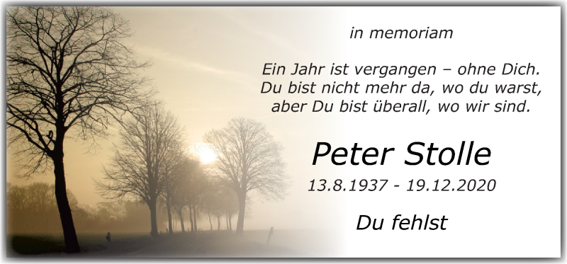  Traueranzeige für Peter Stolle vom 18.12.2021 aus Neue Osnabrücker Zeitung GmbH & Co. KG