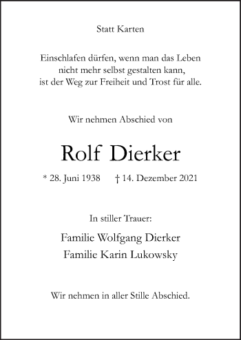 Traueranzeige von Rolf Dierker Dierker von Neue Osnabrücker Zeitung GmbH & Co. KG