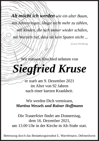 Traueranzeige von Siegfried Kruse von Neue Osnabrücker Zeitung GmbH & Co. KG