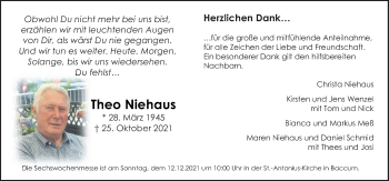 Traueranzeige von Theo Niehaus von Neue Osnabrücker Zeitung GmbH & Co. KG