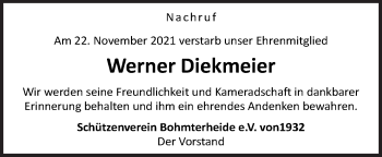 Traueranzeige von Werner Diekmeier von Neue Osnabrücker Zeitung GmbH & Co. KG