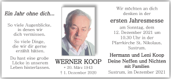 Traueranzeige von Werner Koop von Neue Osnabrücker Zeitung GmbH & Co. KG