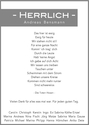 Traueranzeige von Andreas Bensmann von Neue Osnabrücker Zeitung GmbH & Co. KG