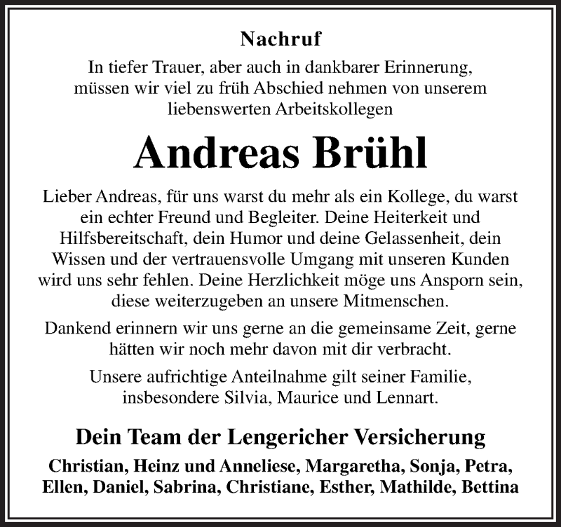  Traueranzeige für Andreas Brühl vom 05.02.2021 aus Neue Osnabrücker Zeitung GmbH & Co. KG
