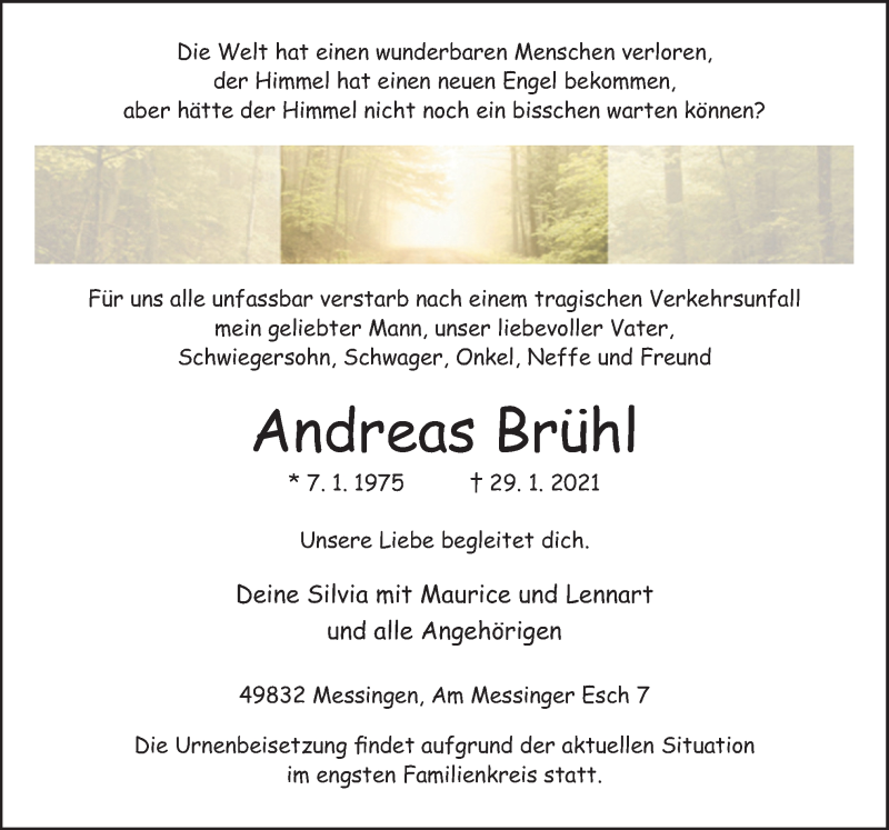  Traueranzeige für Andreas Brühl vom 03.02.2021 aus Neue Osnabrücker Zeitung GmbH & Co. KG
