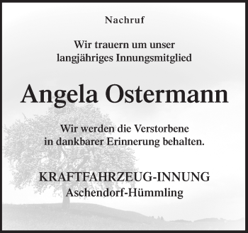 Traueranzeige von Angela Ostermann von Neue Osnabrücker Zeitung GmbH & Co. KG