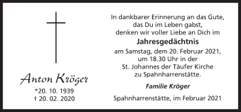 Traueranzeige von Anton Kröger von Neue Osnabrücker Zeitung GmbH & Co. KG
