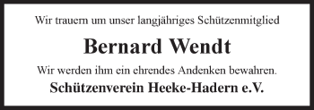 Traueranzeige von Bernard Wendt von Neue Osnabrücker Zeitung GmbH & Co. KG