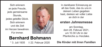 Traueranzeige von Bernhard Bohmann von Neue Osnabrücker Zeitung GmbH & Co. KG