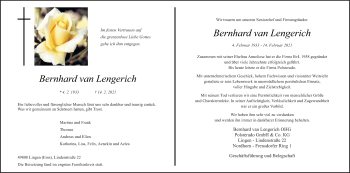 Traueranzeige von Bernhard van Lengerich von Neue Osnabrücker Zeitung GmbH & Co. KG
