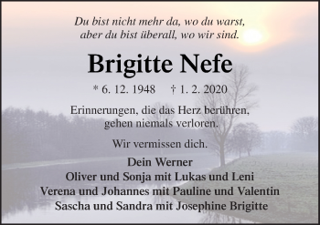 Traueranzeige von Brigitte Nefe von Neue Osnabrücker Zeitung GmbH & Co. KG