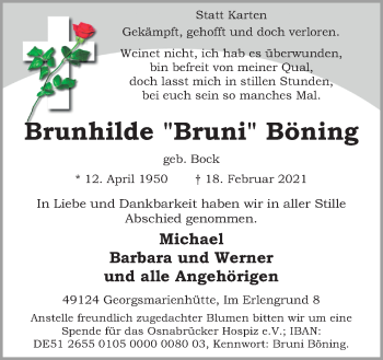 Traueranzeige von Brunhilde Böning von Neue Osnabrücker Zeitung GmbH & Co. KG