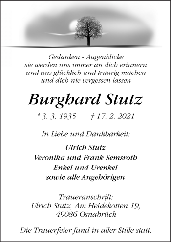 Traueranzeige von Burghard Stutz von Neue Osnabrücker Zeitung GmbH & Co. KG