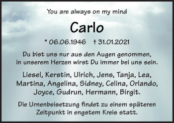 Traueranzeige von Carlo Korte von Neue Osnabrücker Zeitung GmbH & Co. KG