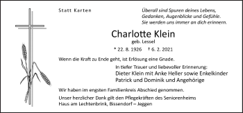 Traueranzeige von Charlotte Klein von Neue Osnabrücker Zeitung GmbH & Co. KG