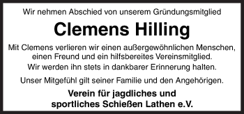 Traueranzeige von Clemens Hilling von Neue Osnabrücker Zeitung GmbH & Co. KG