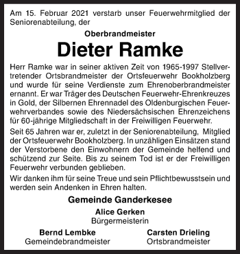 Traueranzeige von Dieter Ramke von Neue Osnabrücker Zeitung GmbH & Co. KG