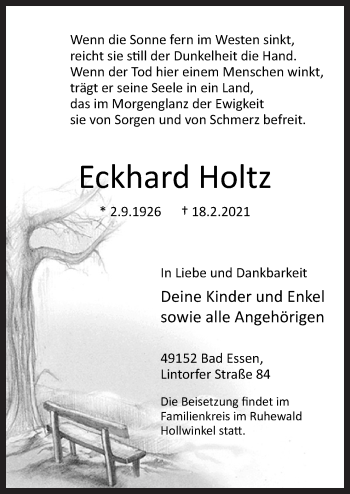 Traueranzeige von Eckhard Holtz von Neue Osnabrücker Zeitung GmbH & Co. KG