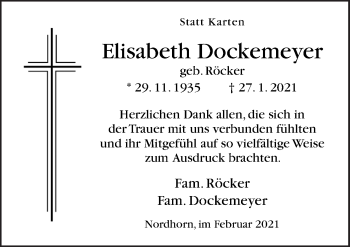 Traueranzeige von Elisabeth Dockemeyer von Neue Osnabrücker Zeitung GmbH & Co. KG