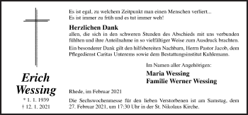 Traueranzeige von Erich Wessing von Neue Osnabrücker Zeitung GmbH & Co. KG