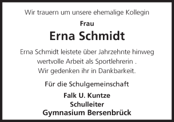Traueranzeige von Erna Schmidt von Neue Osnabrücker Zeitung GmbH & Co. KG