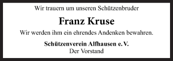 Traueranzeige von Franz Kruse von Neue Osnabrücker Zeitung GmbH & Co. KG